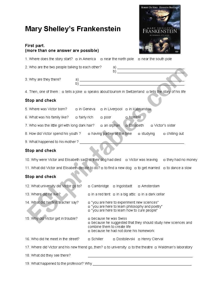 Mary Shelleys Frankenstein worksheet