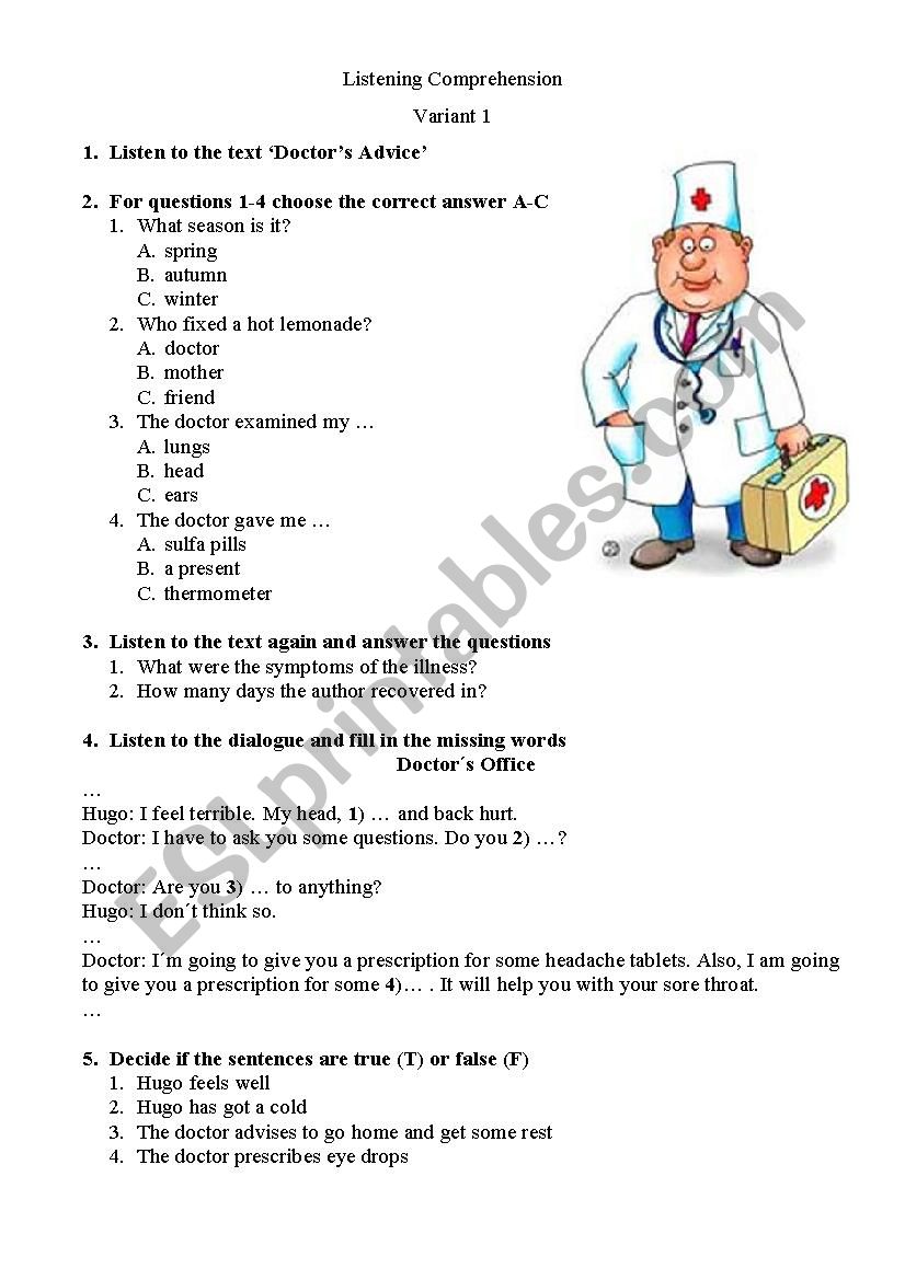 THE DOCTORÂ´S VISIT worksheet