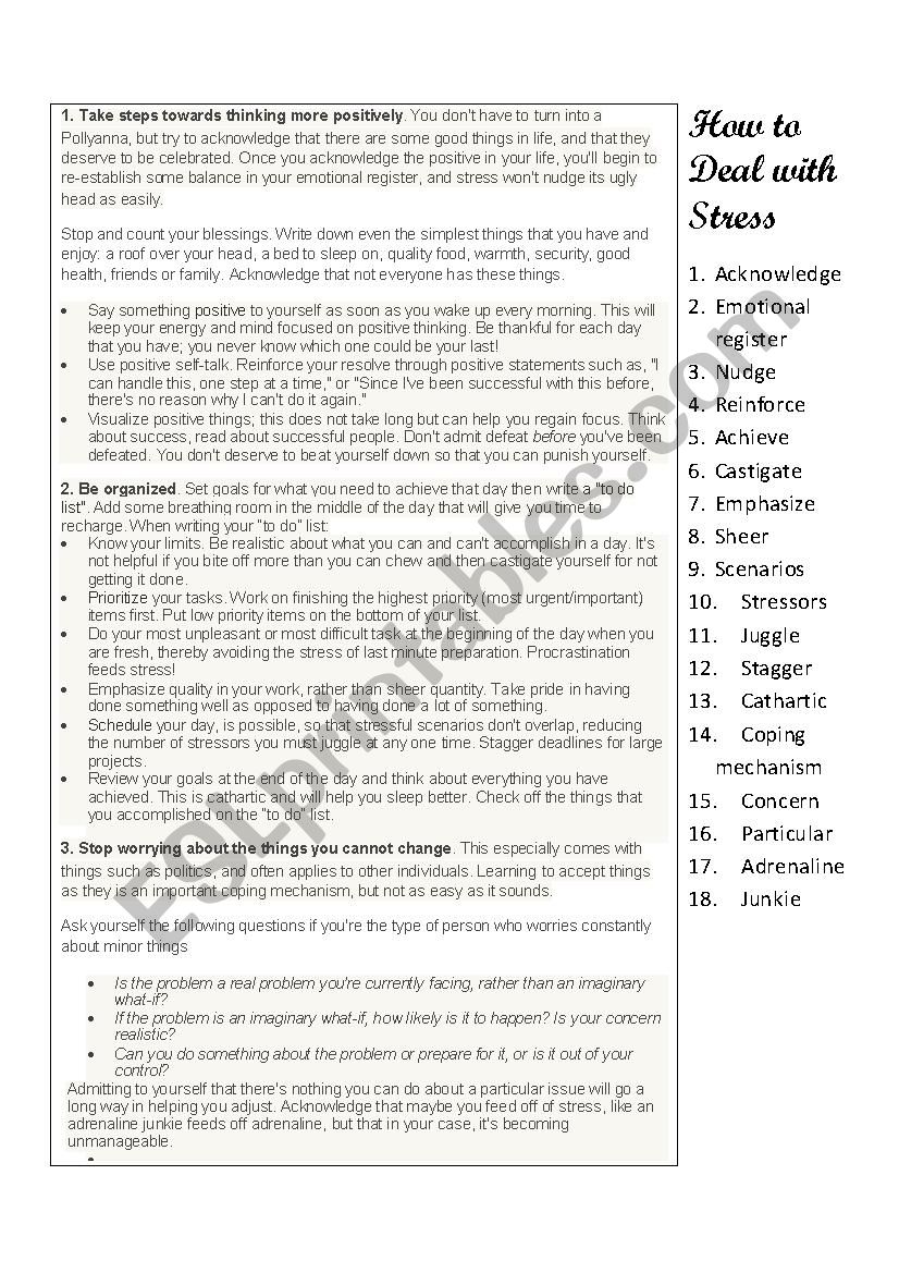 Stress Management worksheet