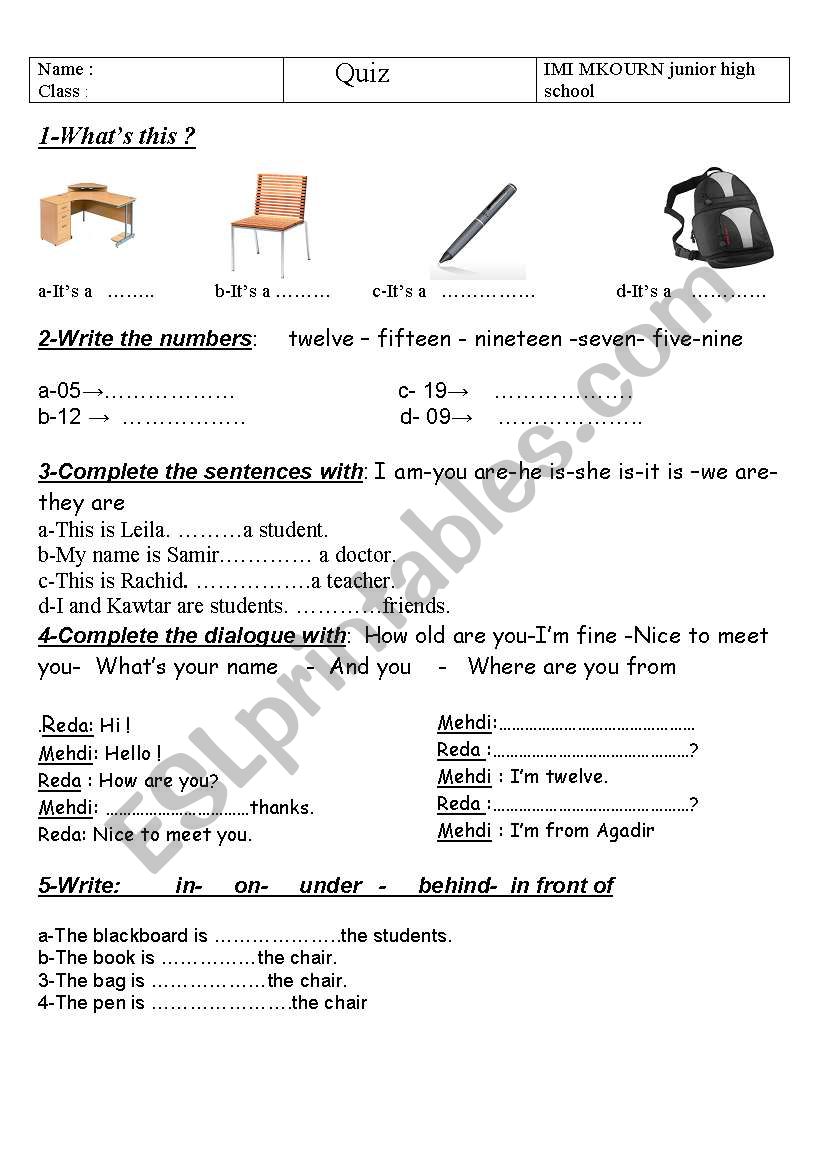 test for beginners worksheet