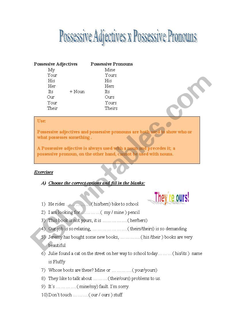 Possessive Adjectives X Possessive Pronouns