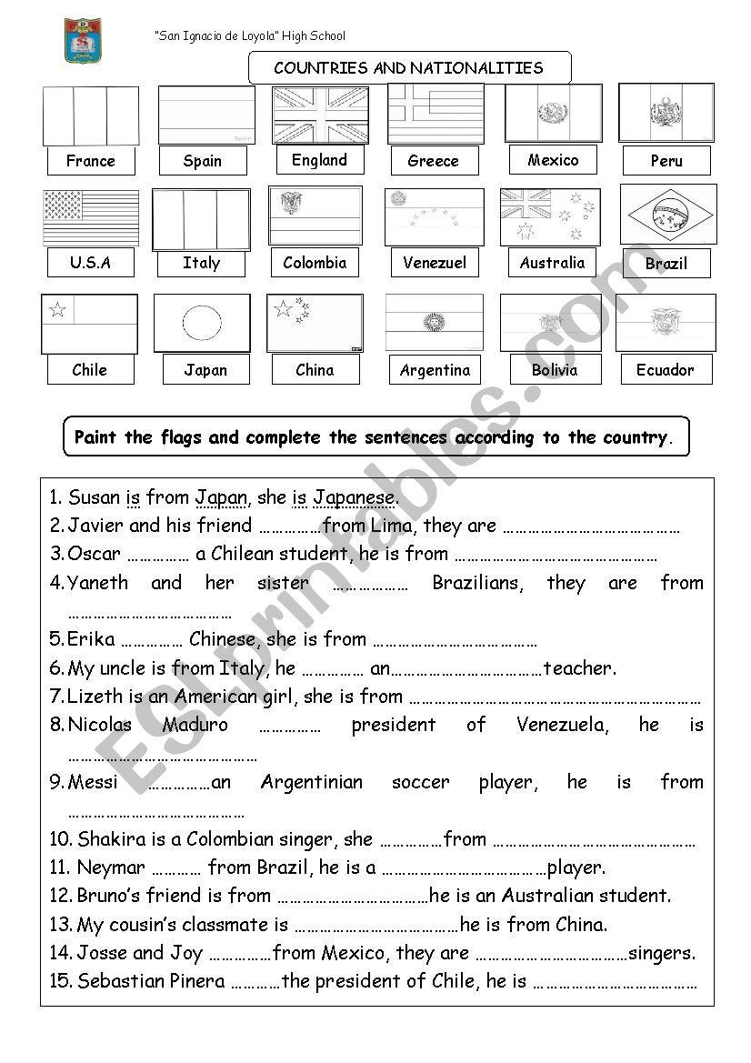 countries and nationalities worksheet