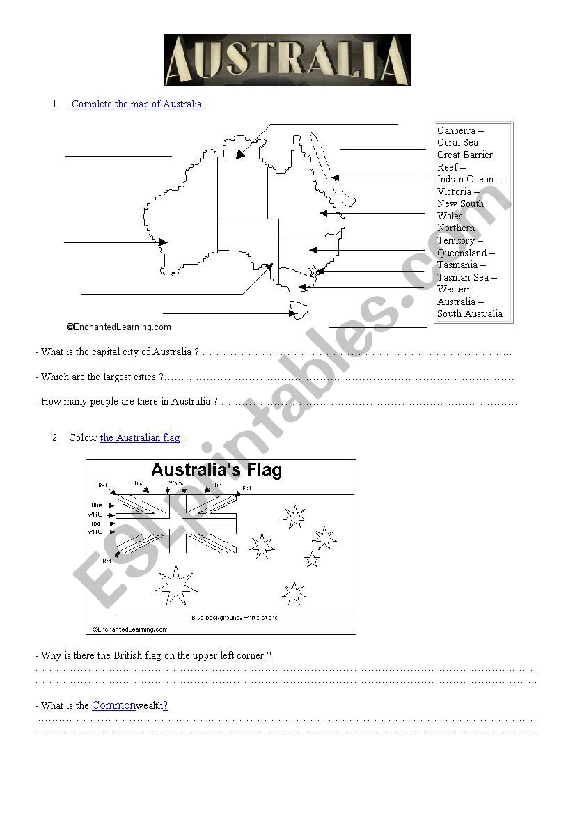 Webquest on Australia worksheet