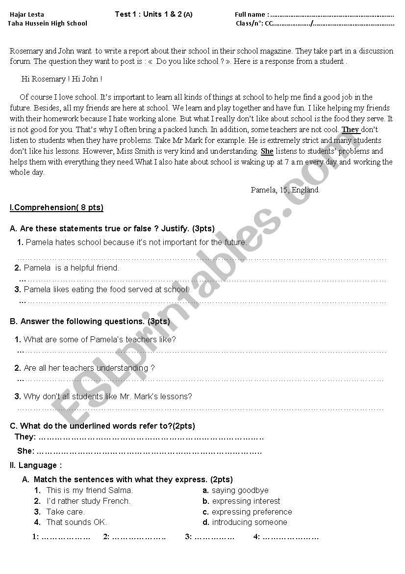 Test  worksheet