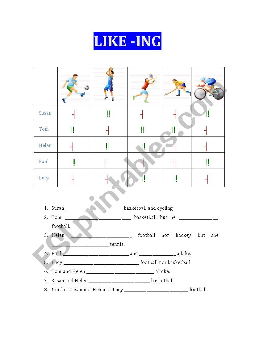 Like -ing worksheet