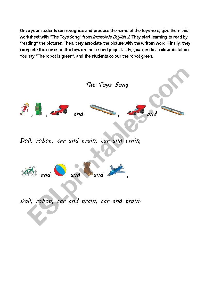 The Toys Song worksheet