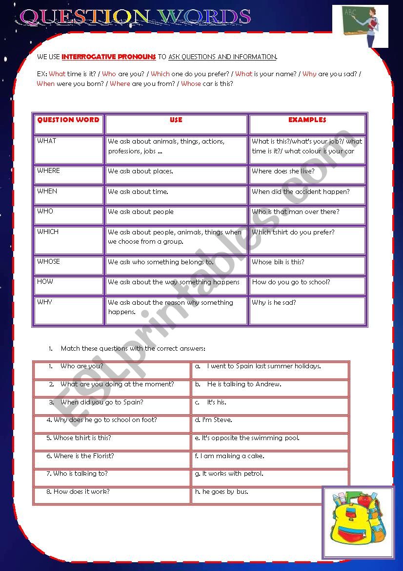 QUESTION WORDS worksheet