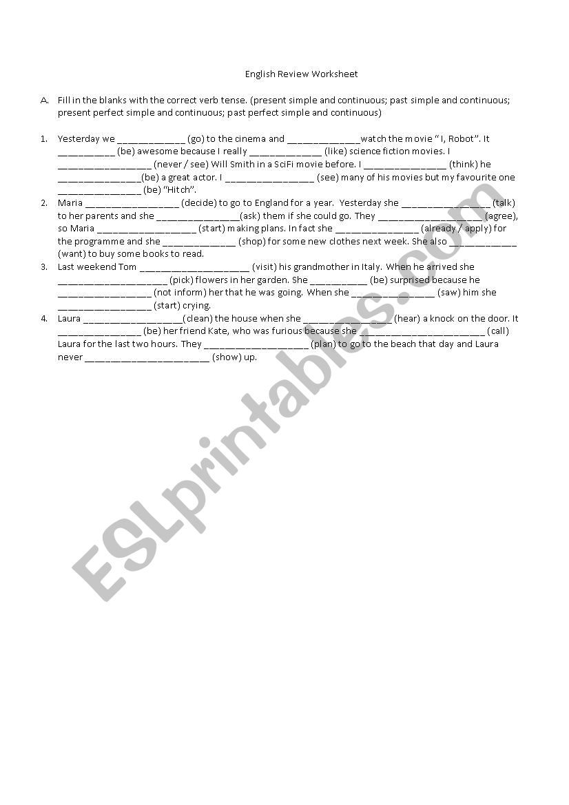 Grammar review worksheet worksheet