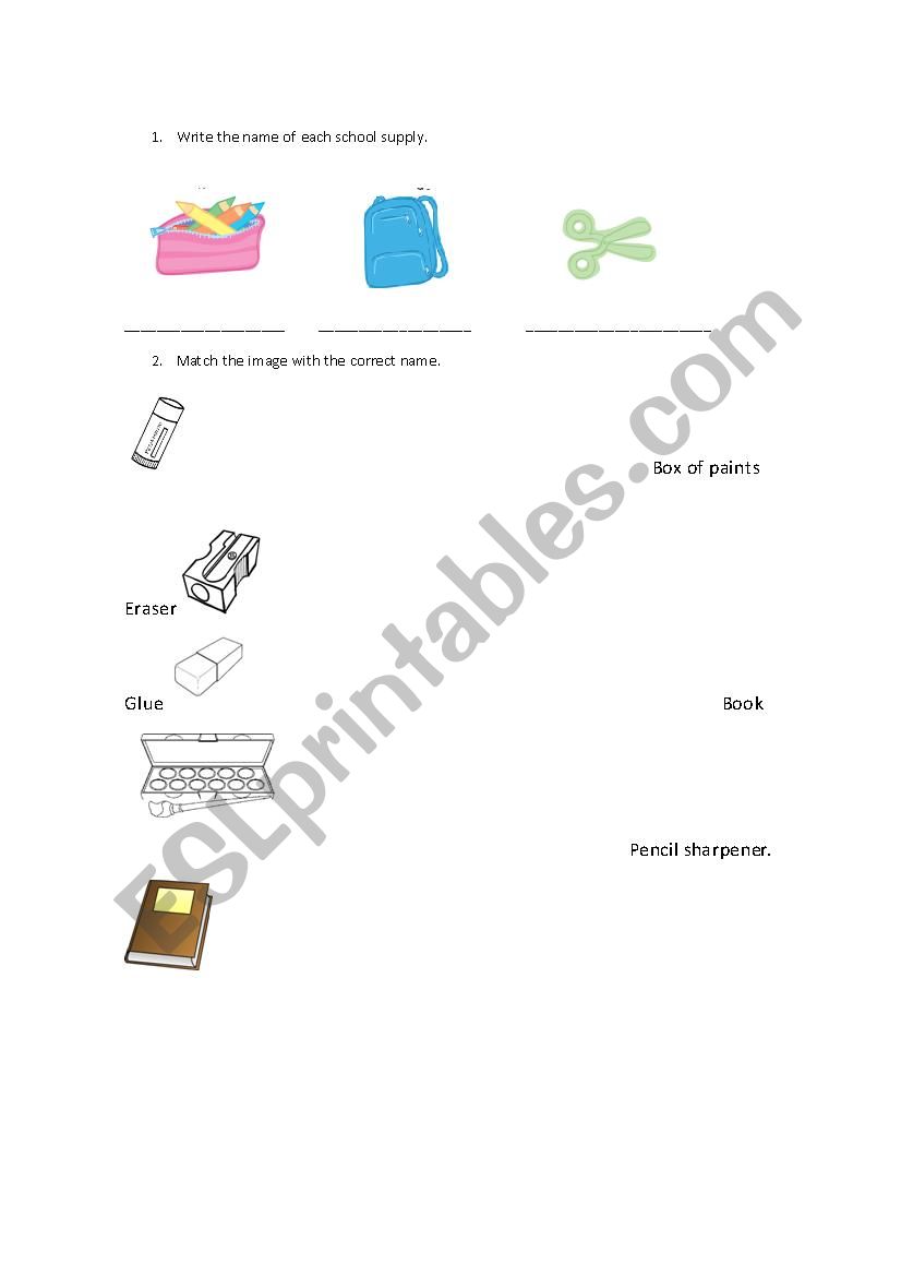 School Supplies worksheet