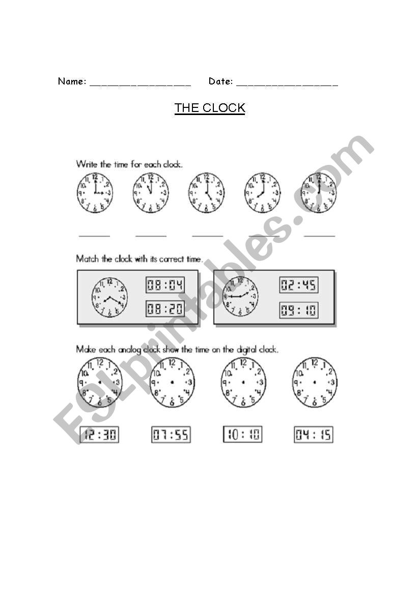 The Clock worksheet