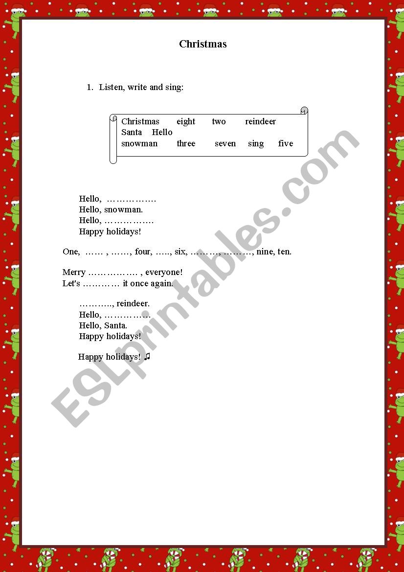 Hello reindeer worksheet