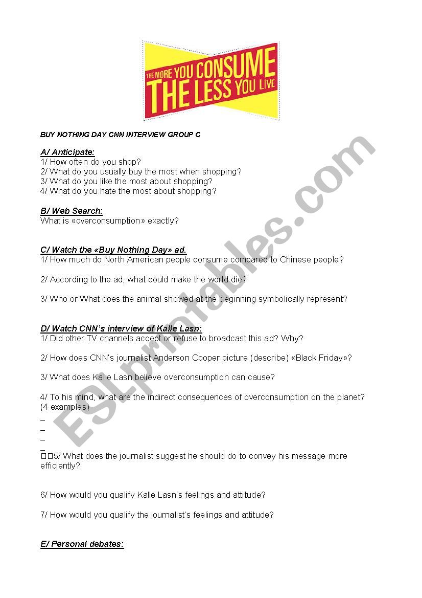 BUY NOTHING DAY GROUP C worksheet