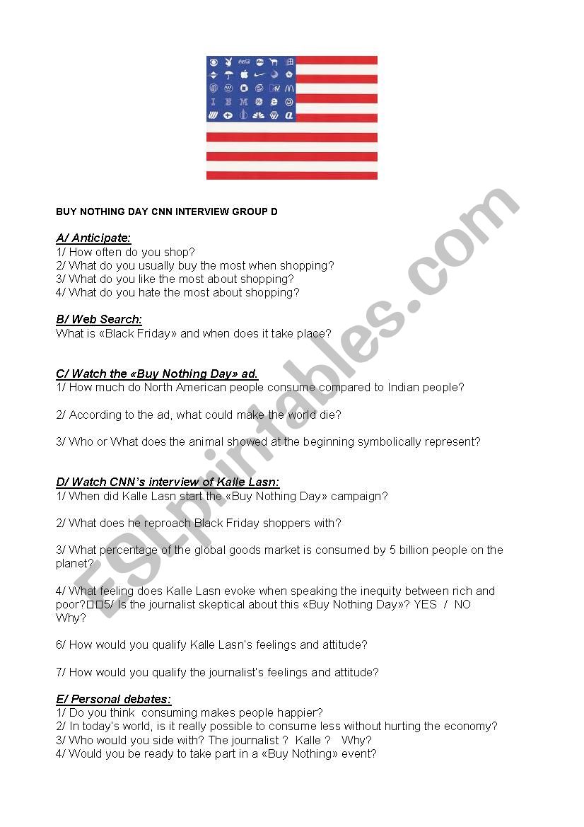 BUY NOTHING DAY GROUP D worksheet