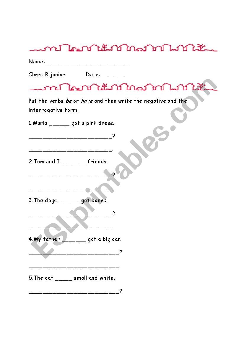 Grammar test B junior worksheet