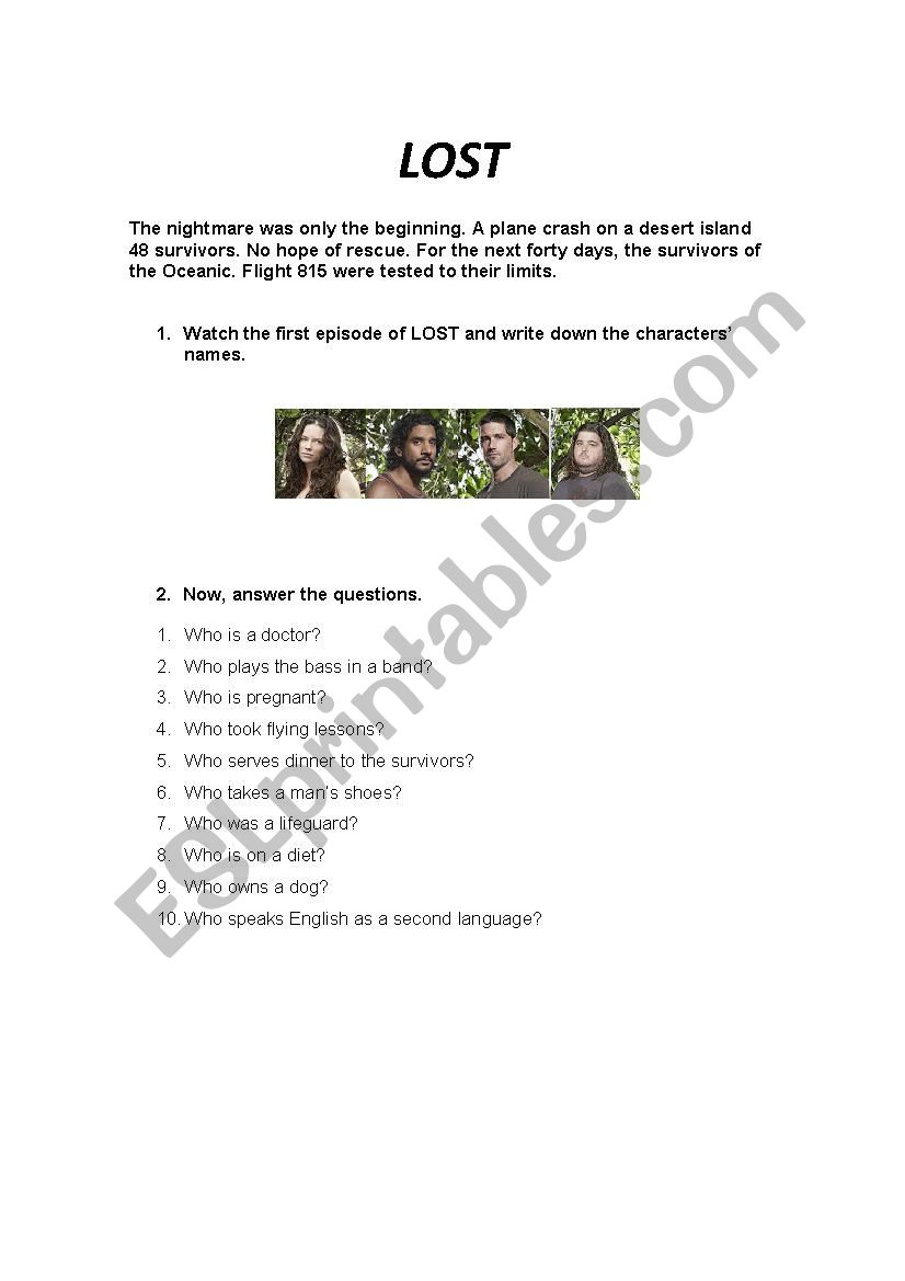 lost activities_episode 1 worksheet