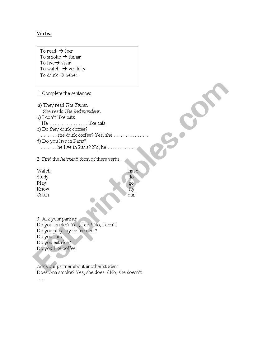 Present Simple third person practice