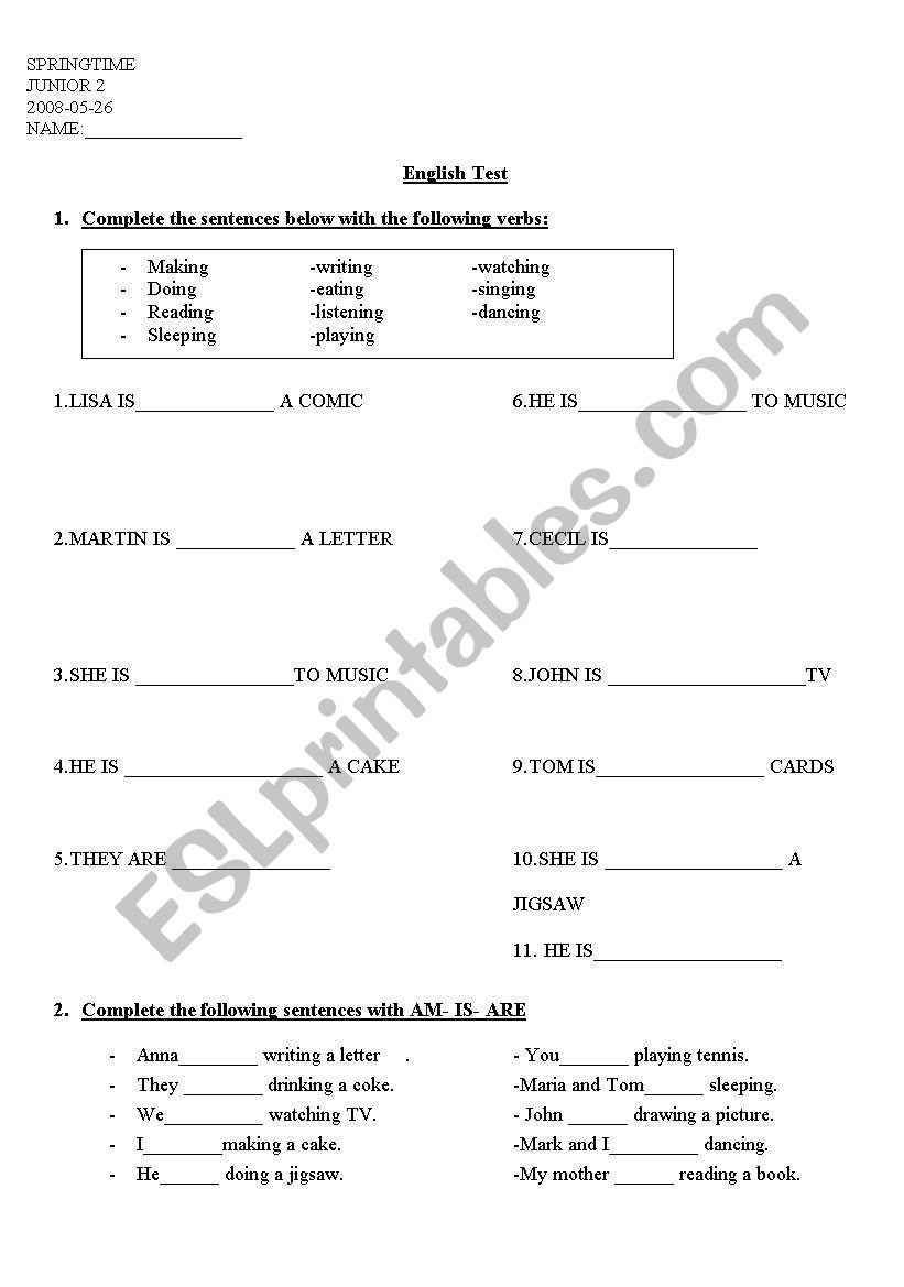 PRESENT CONTINUOUS 8-| worksheet