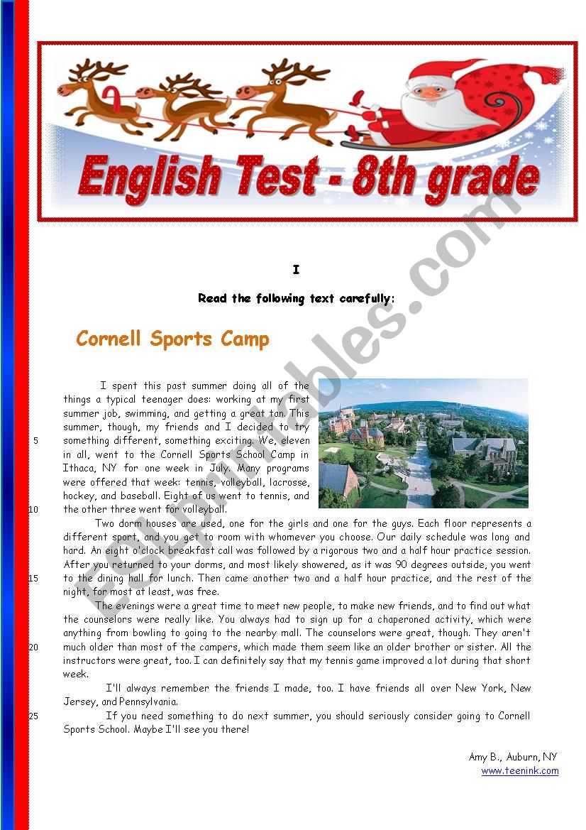 Sports - 8th grade worksheet