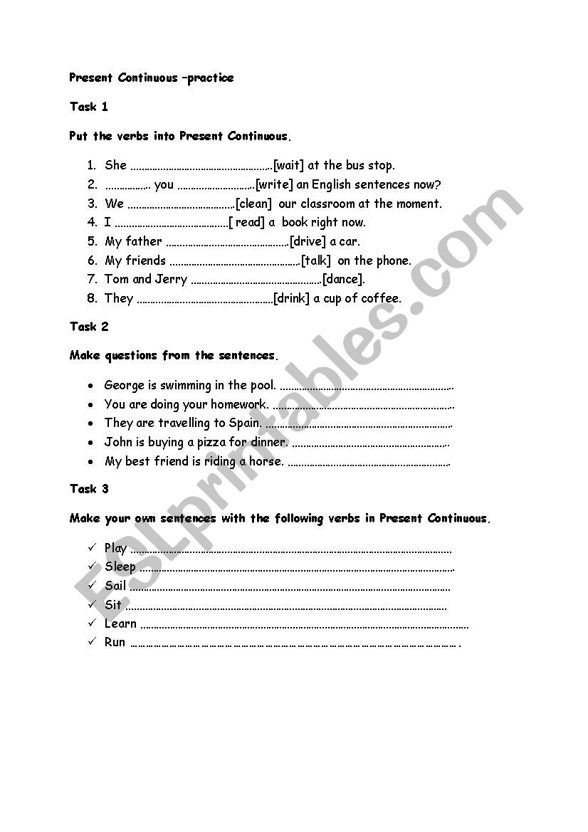 Present Continuous worksheet