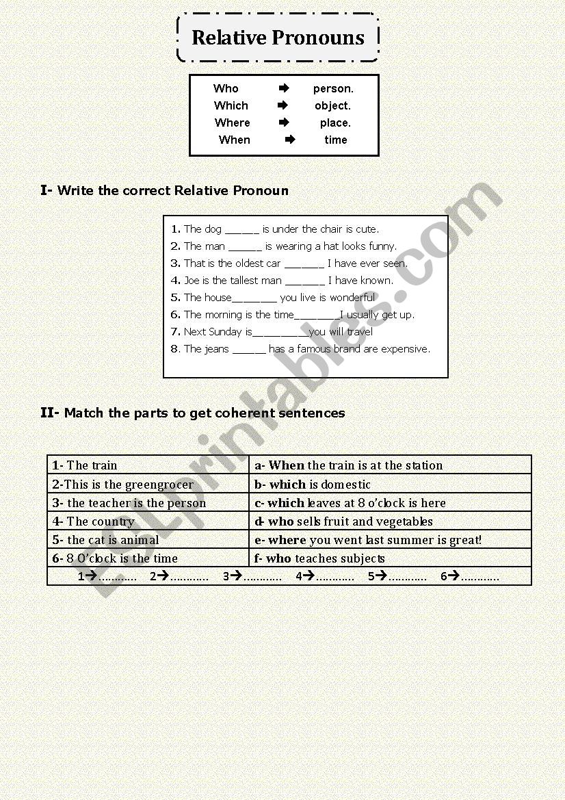 RELATIVE PRONOUNS PRACTICE  worksheet