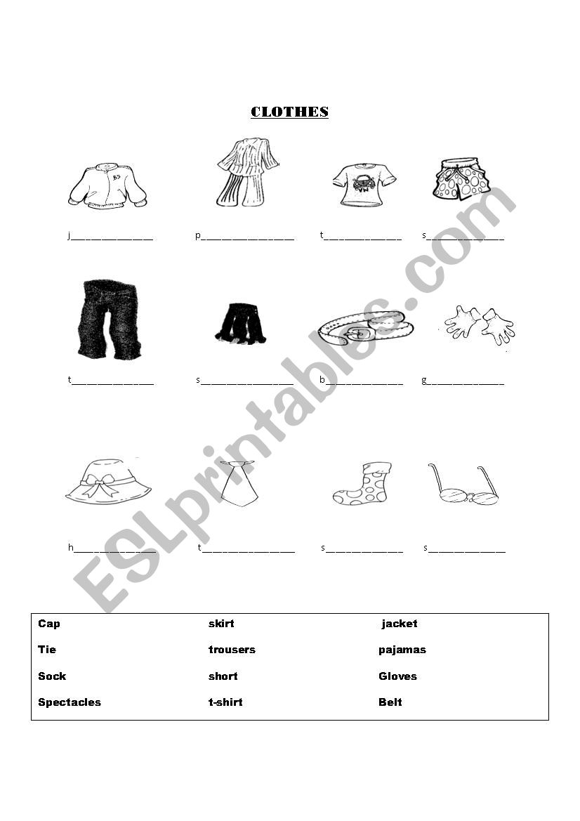 my clothes worksheet