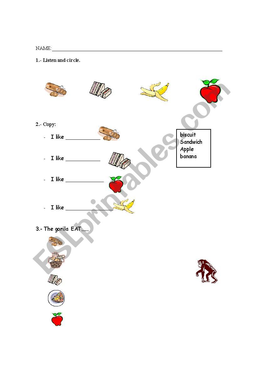 Exam about foods worksheet