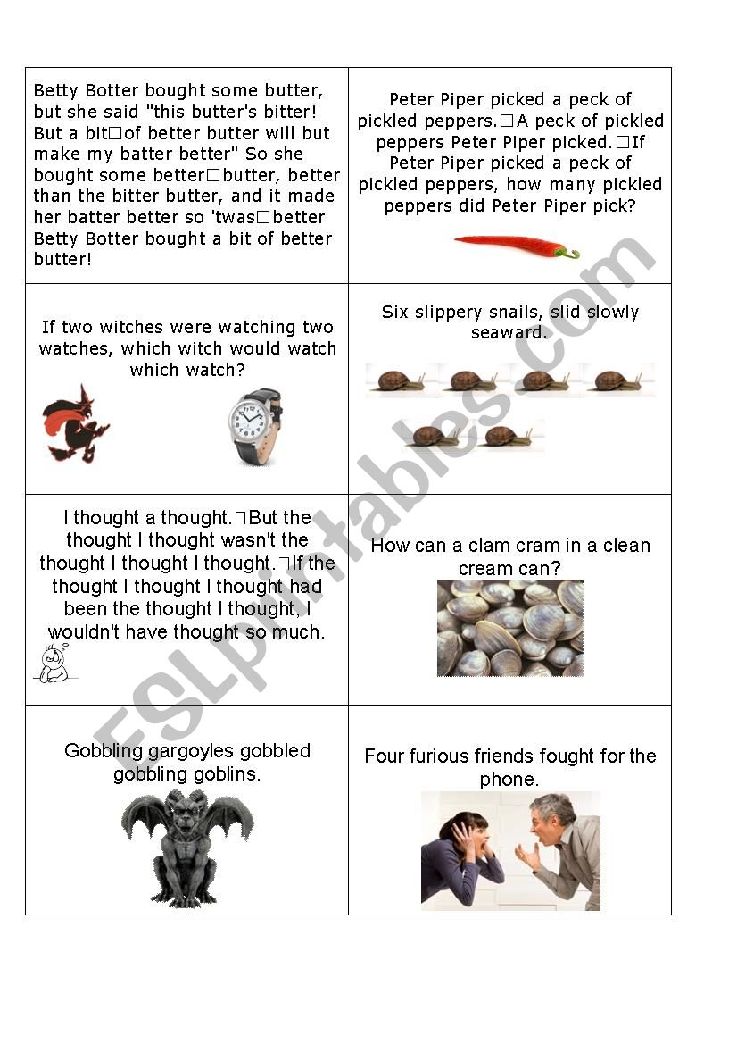 Tongue Twister Cards part 1 worksheet