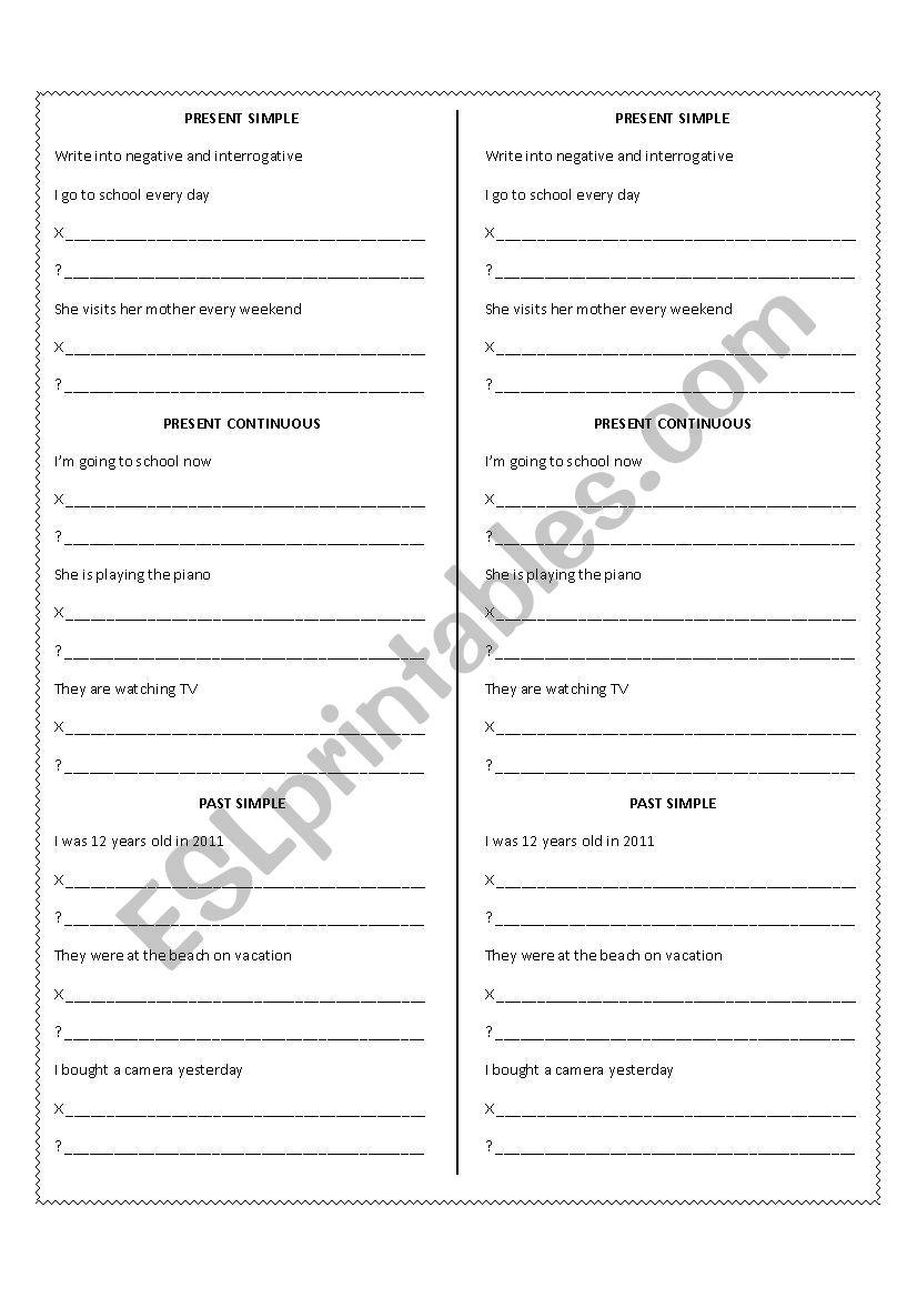 Present simple / continuous / past simple review write into negative and interrogative