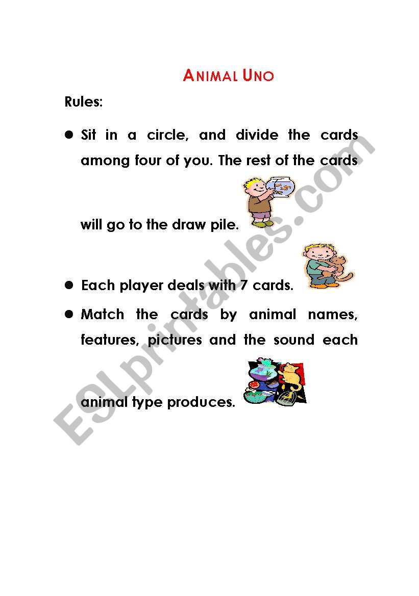 Animal Uno worksheet