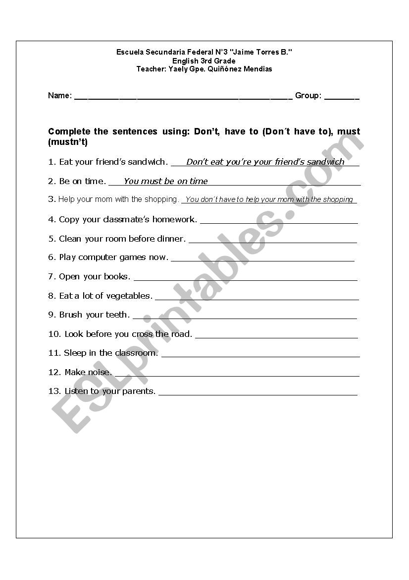 Imperative (must, mustnÂ´t, have to, donÂ´t have to)