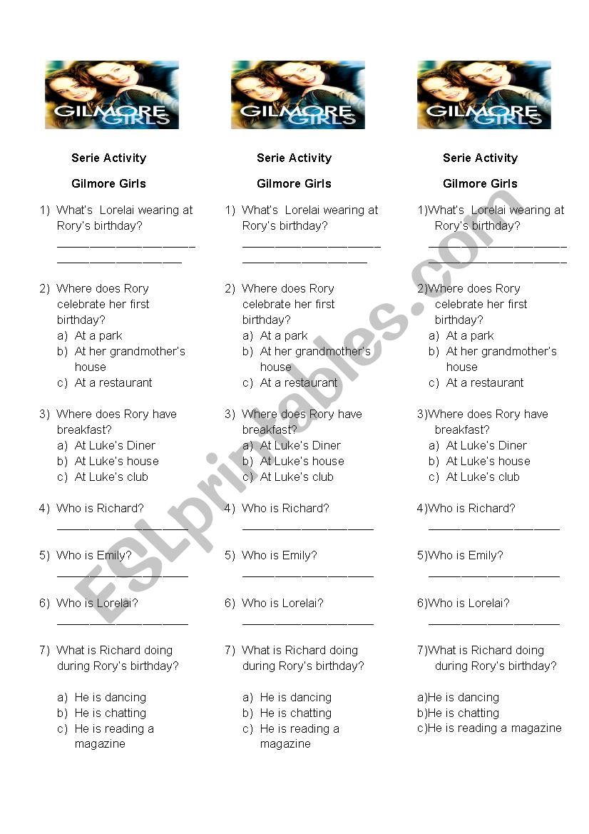 Gilmore girls activity worksheet