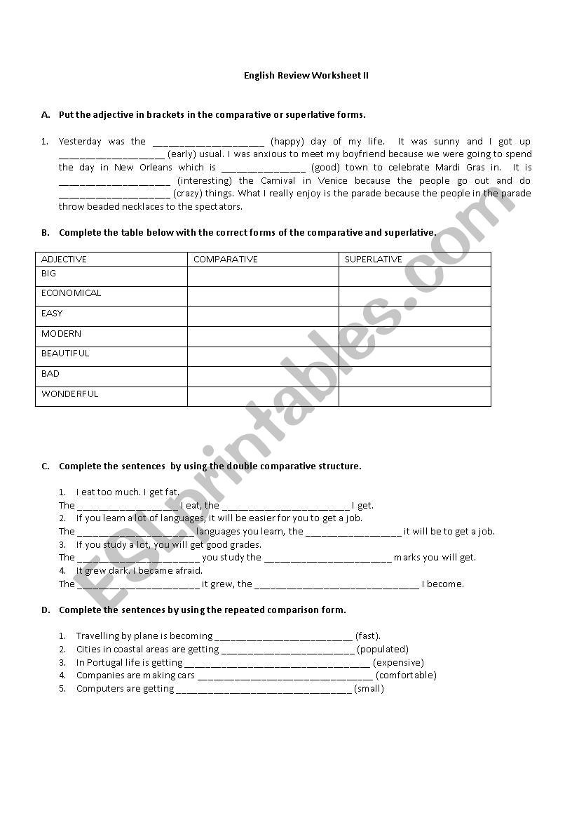 english review worksheet II worksheet