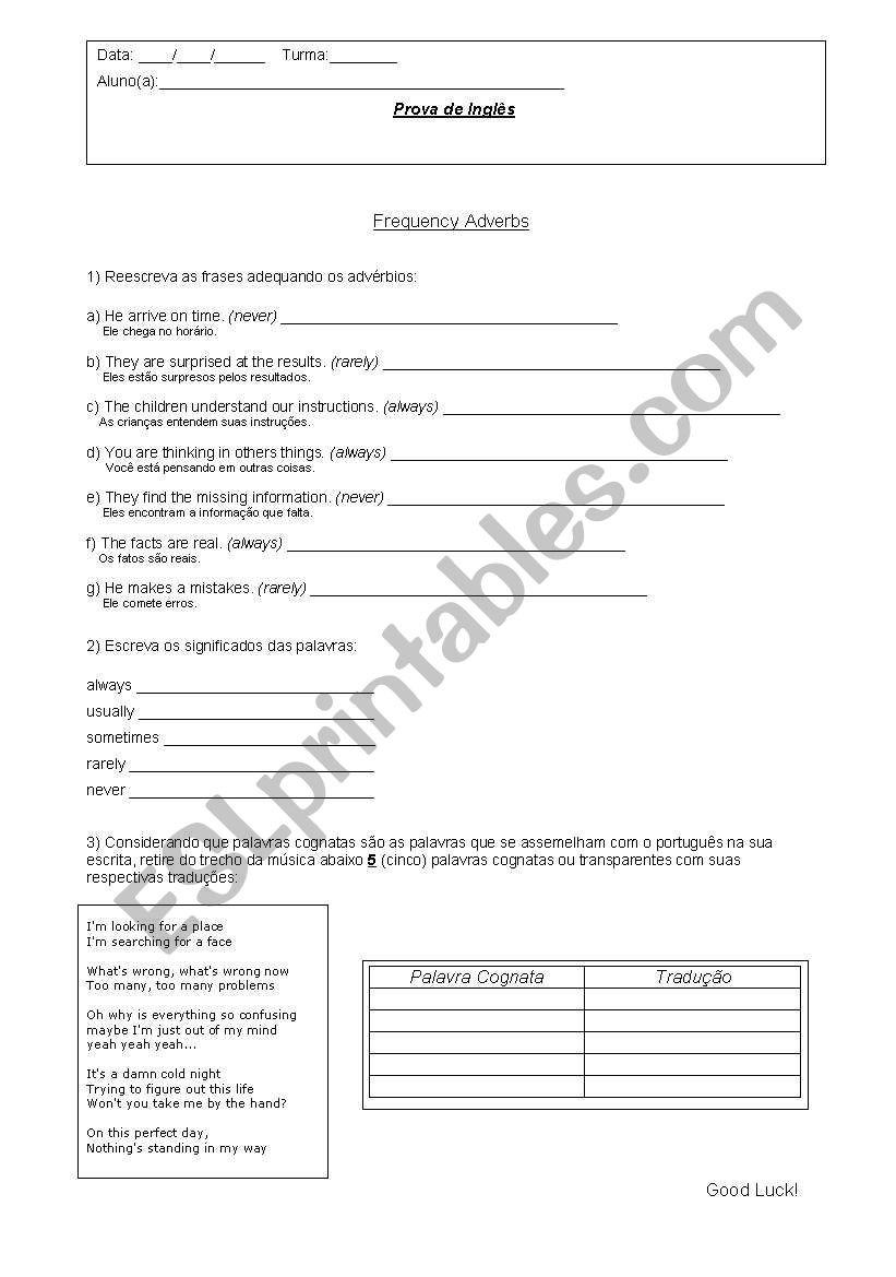 frequency adverbs worksheet