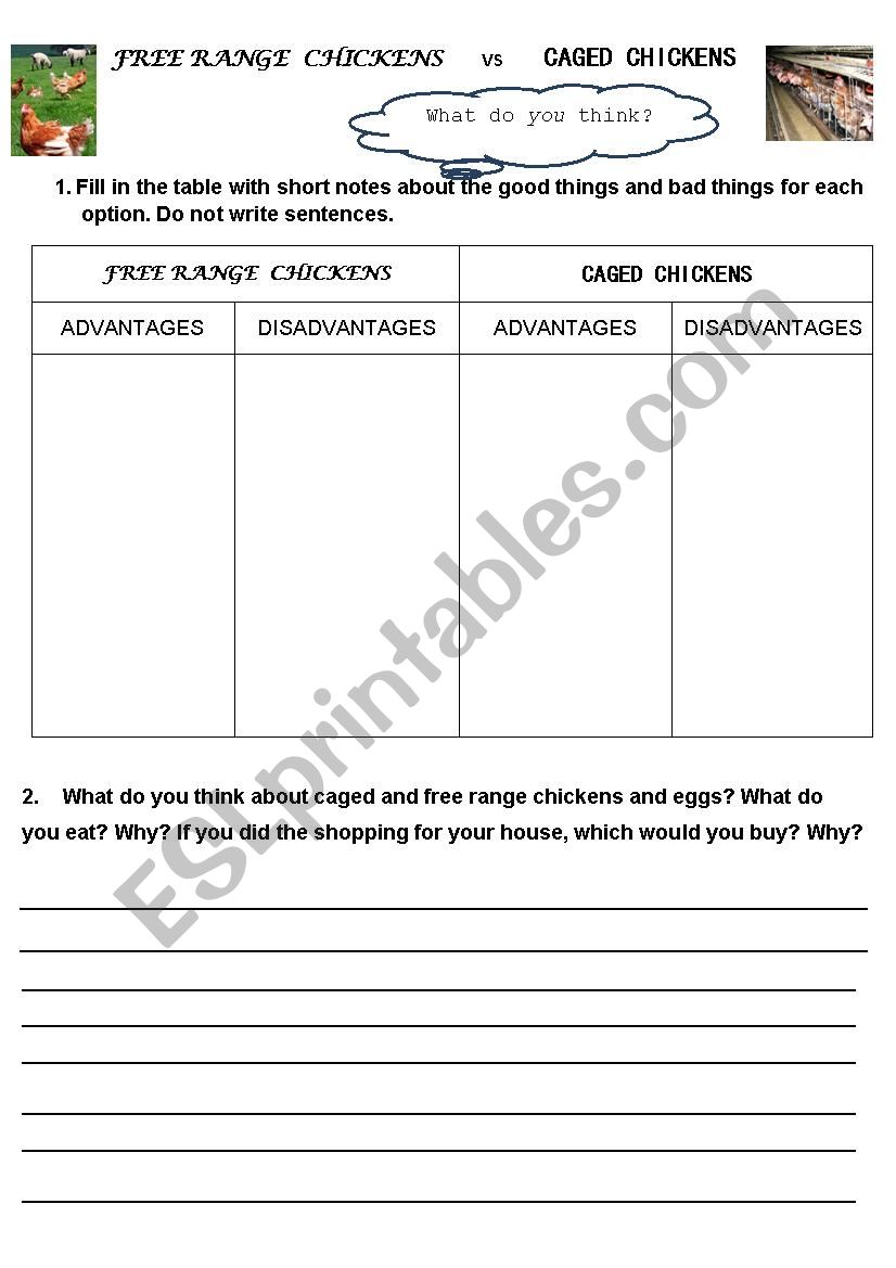 Free range vs Caged eggs/chickens  - Argument Sheet (Chicken Run)