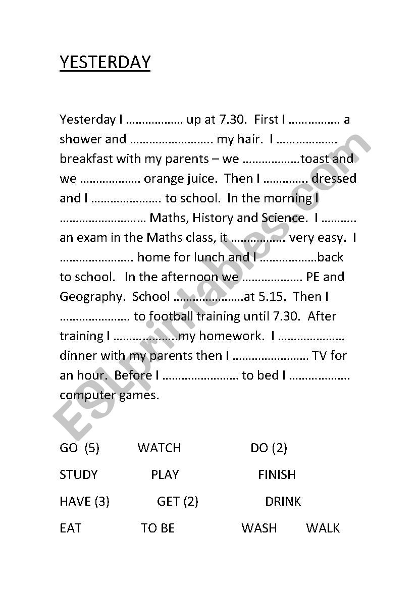 yesterday-esl-worksheet-by-maureen-nally