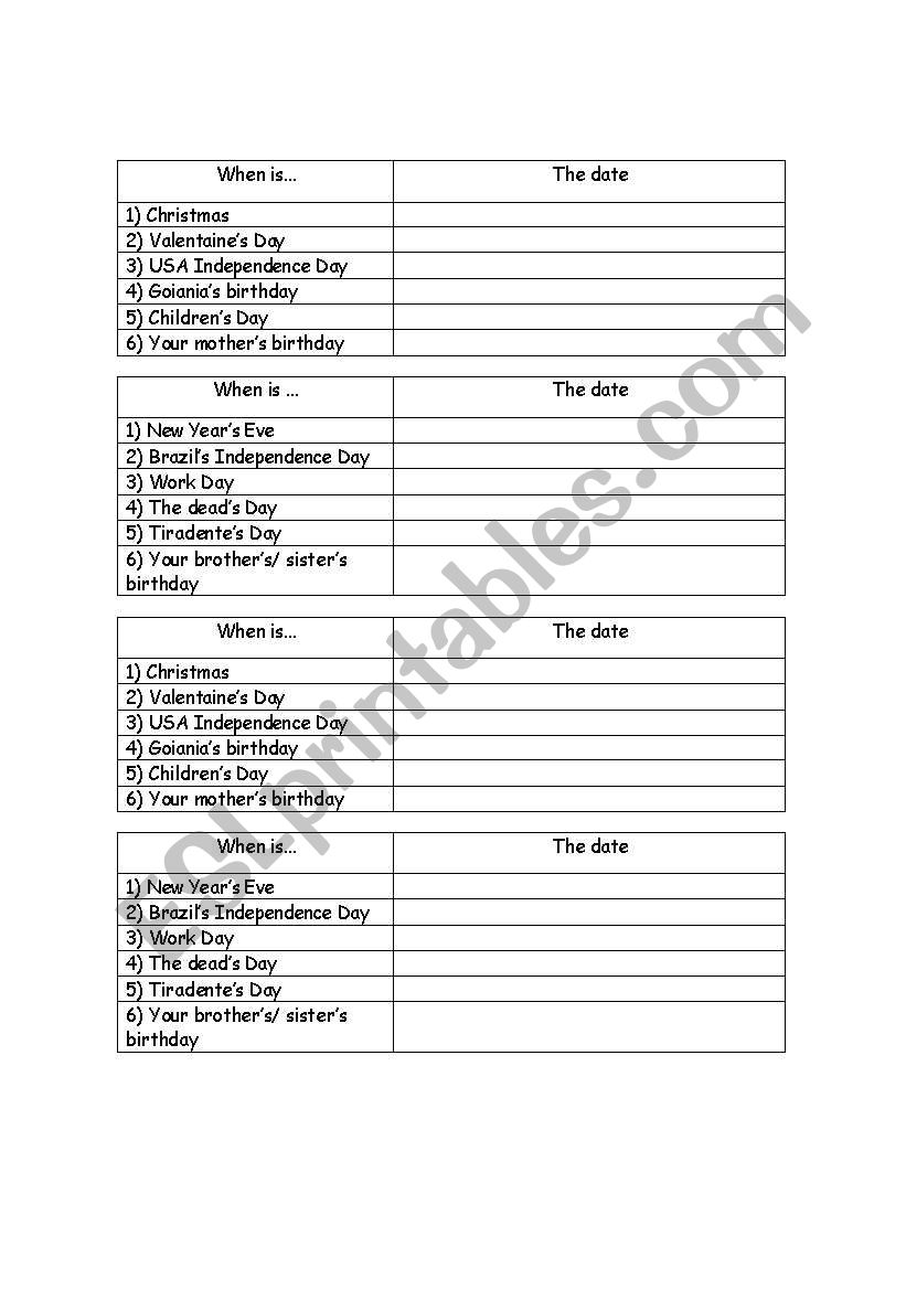 Ordinal Numbers activity worksheet