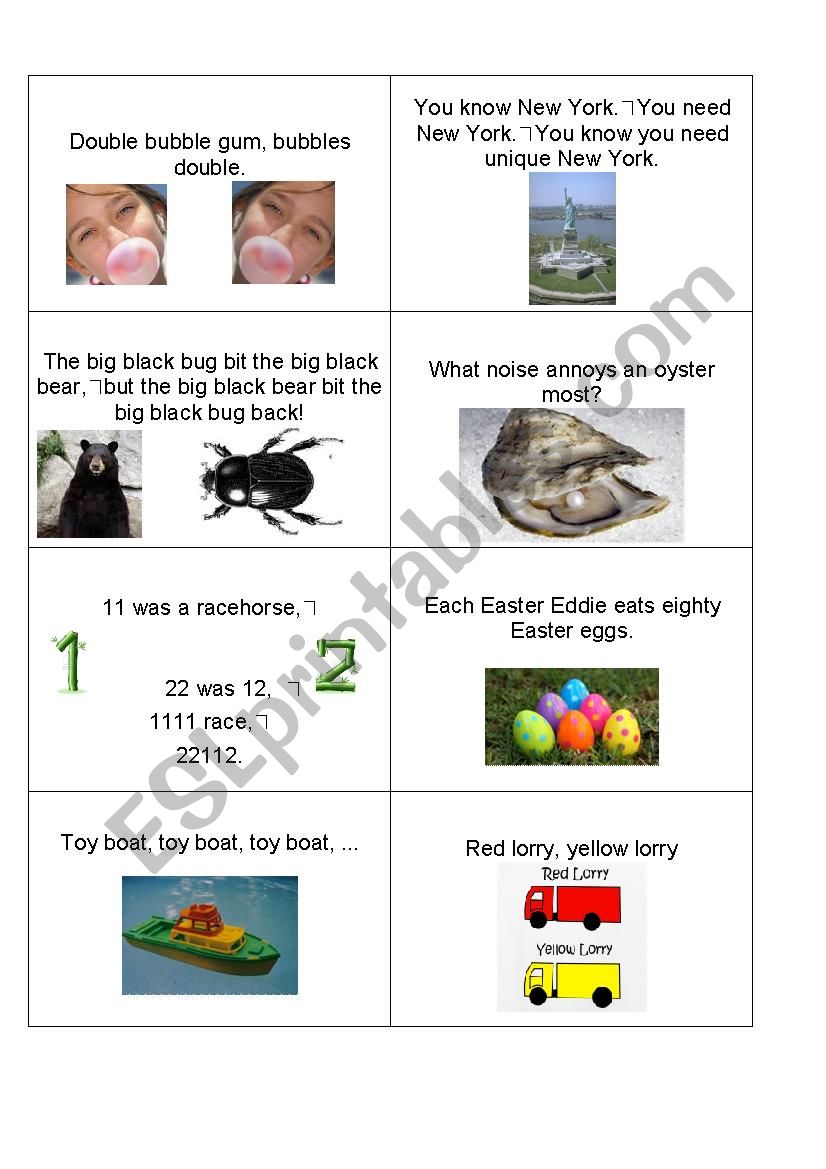 Tongue Twister Cards part 2 worksheet