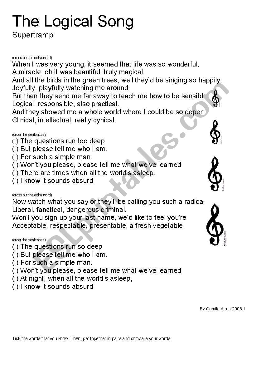 The logical song worksheet