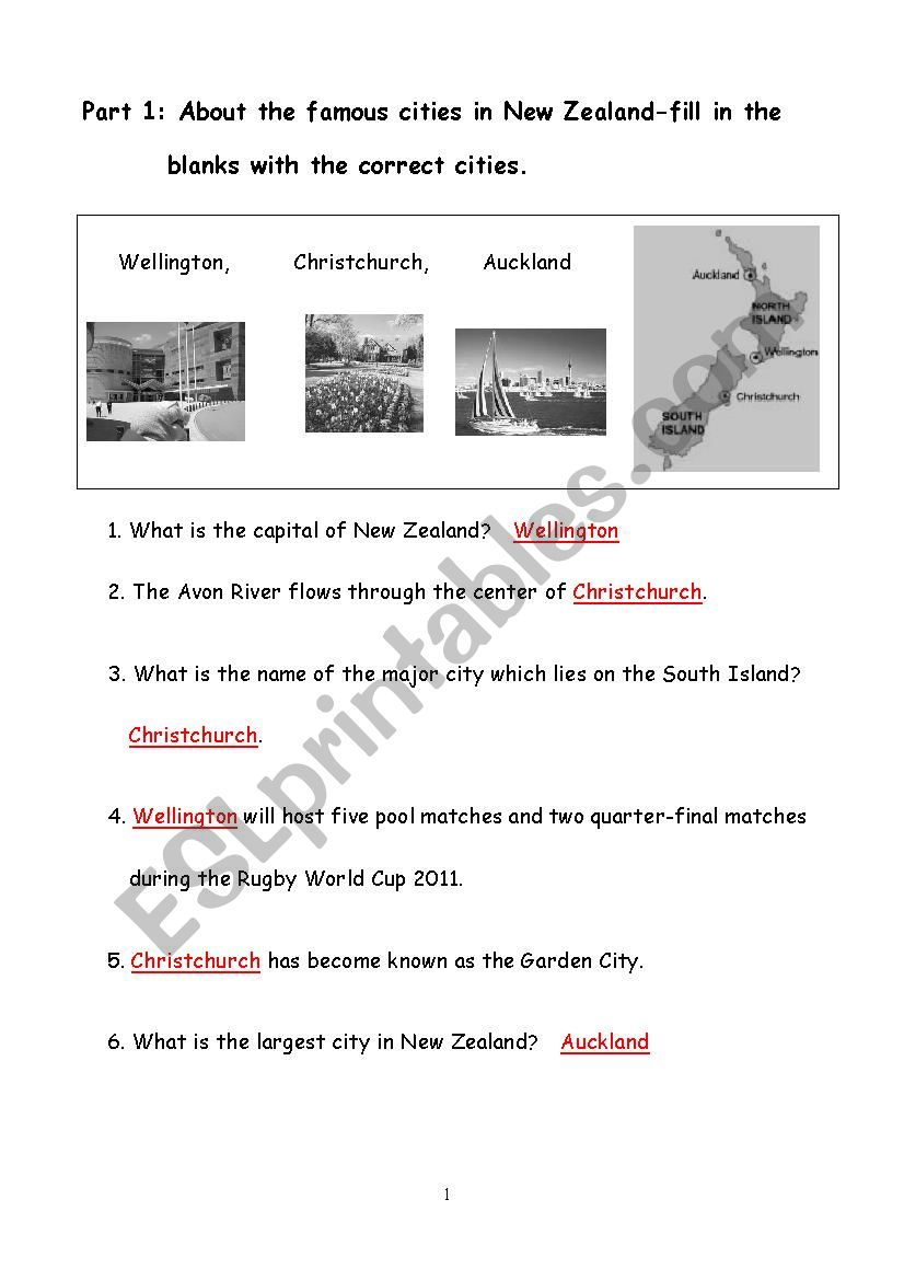 New Zealand worksheet worksheet