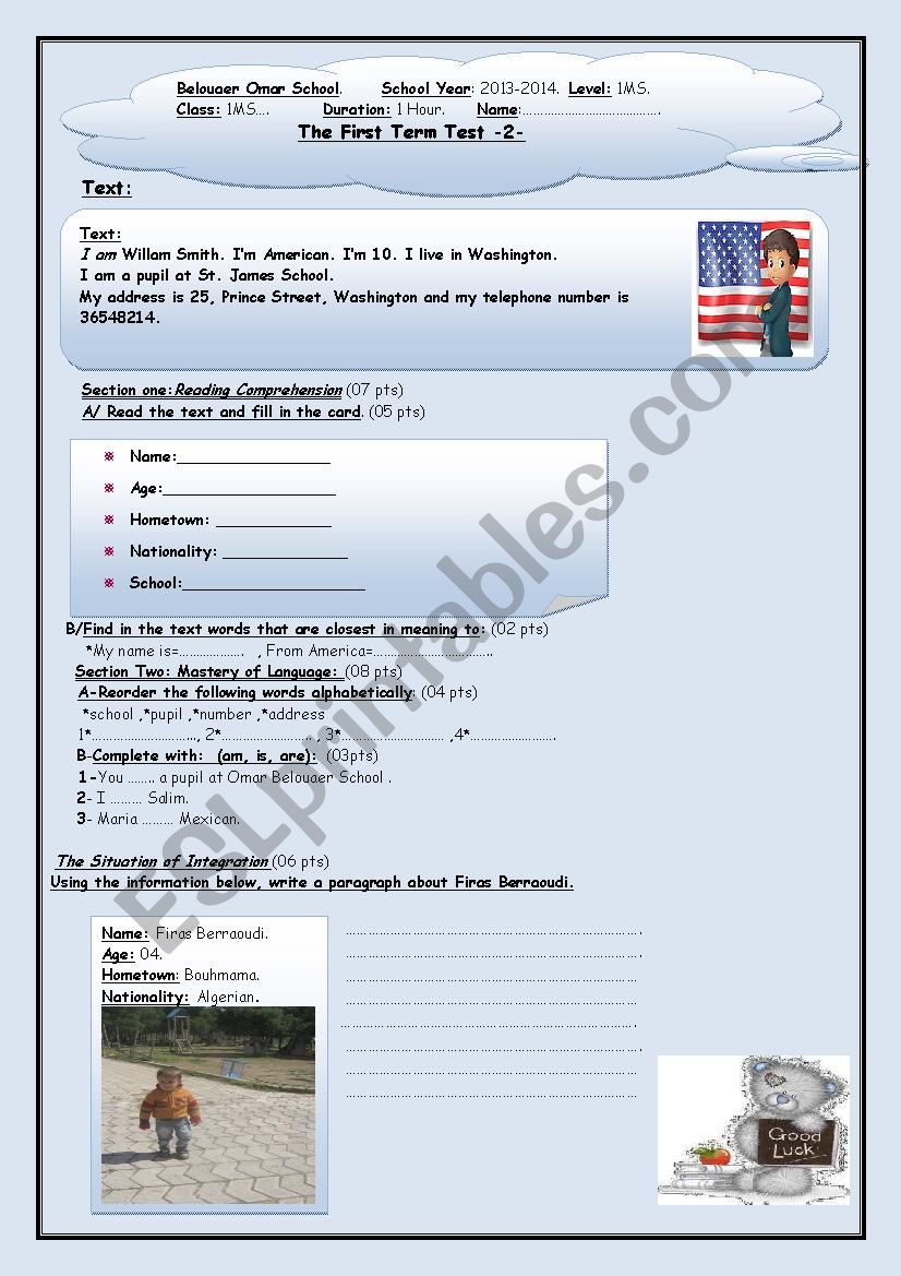 Second test for first year middle school learners