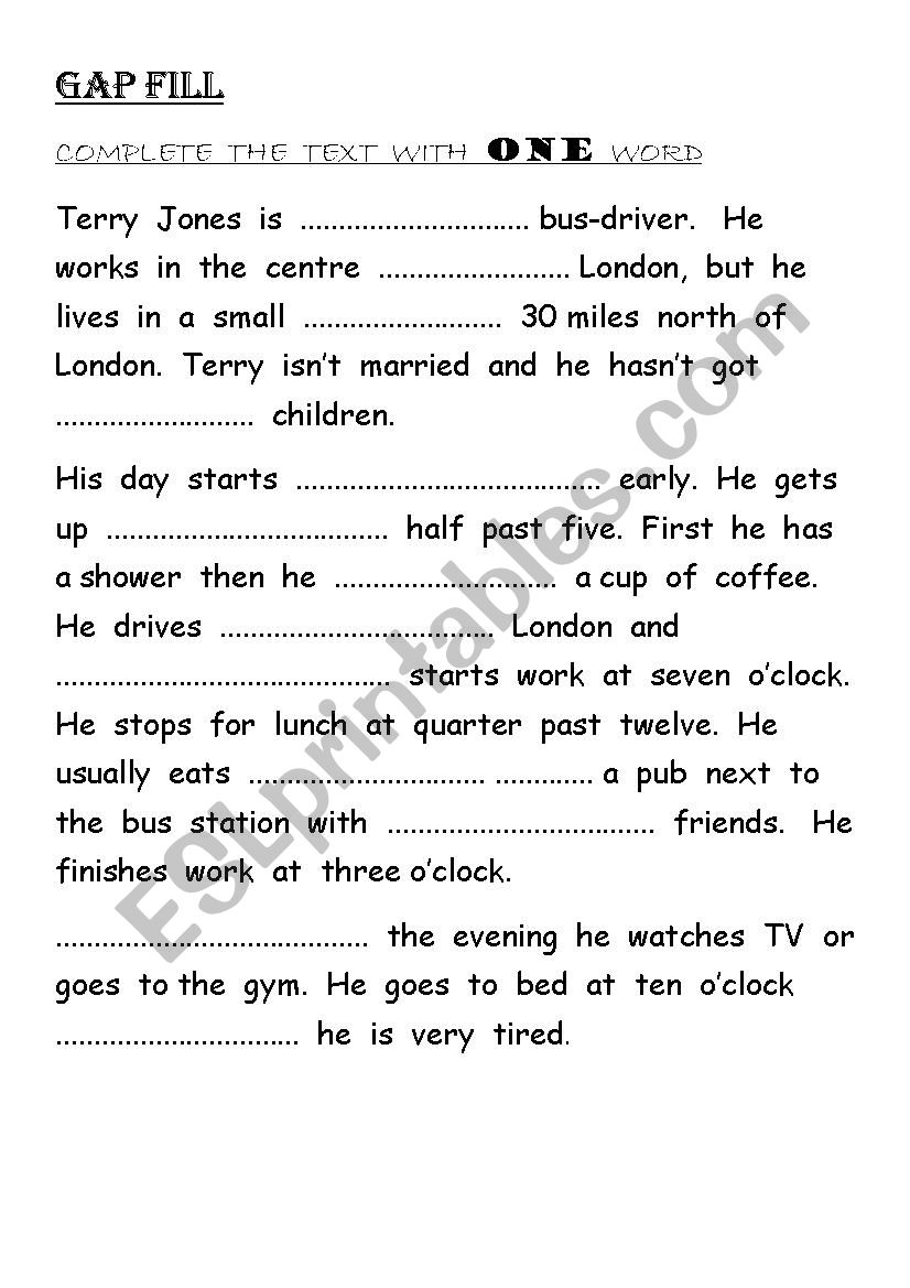 A BUS DRIVERS DAY worksheet