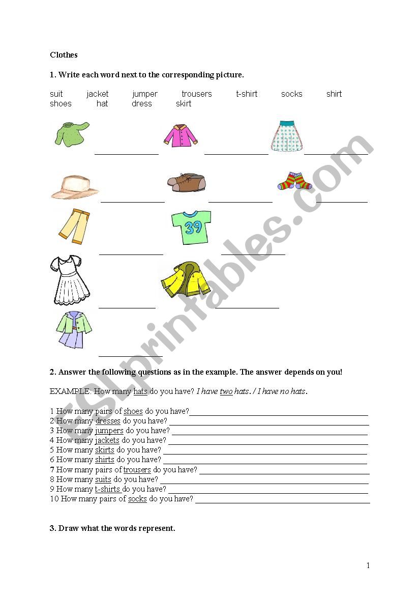 Clothes worksheet