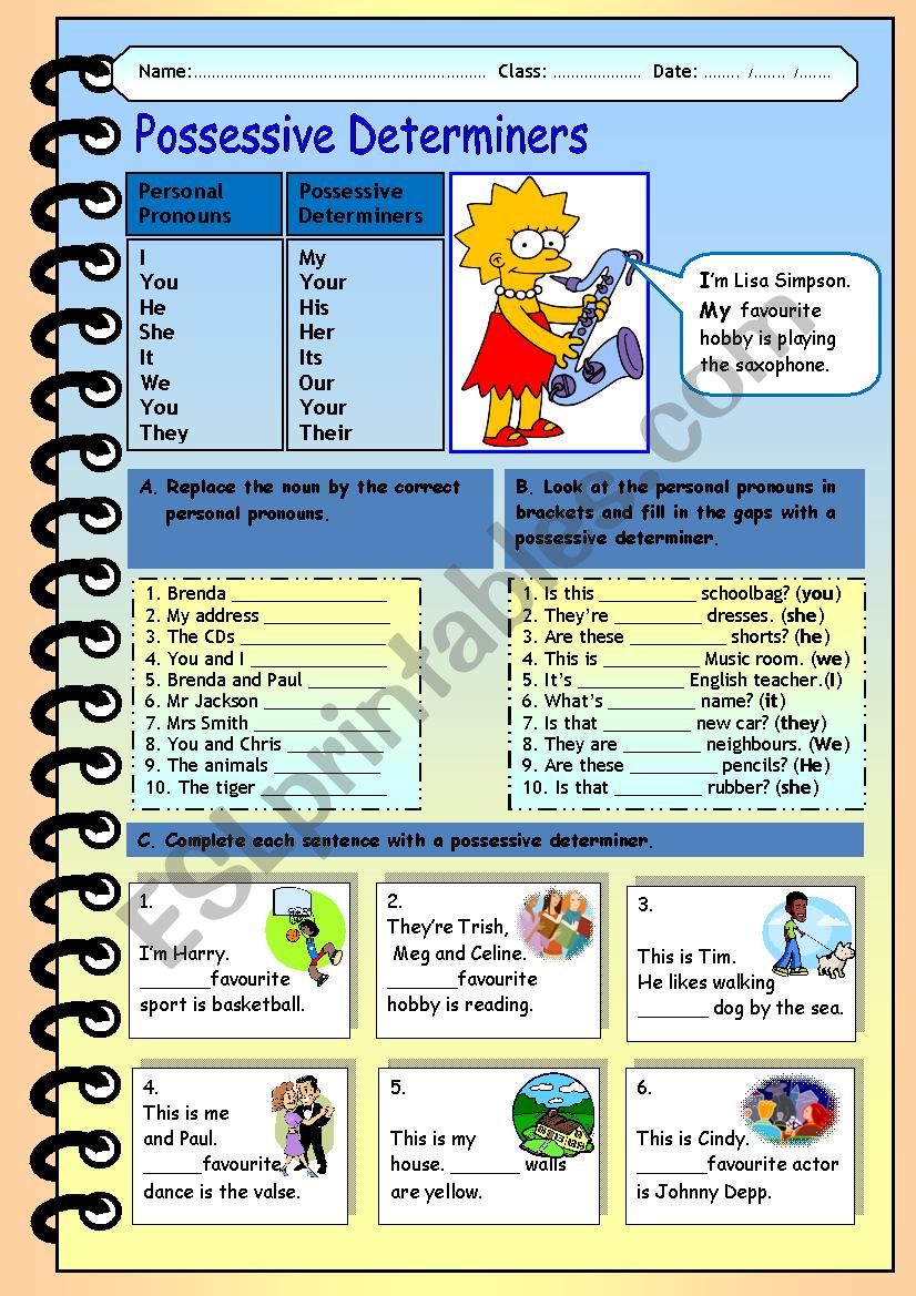 POSSESSIVE DETERMINERS (Part 1 + Key)