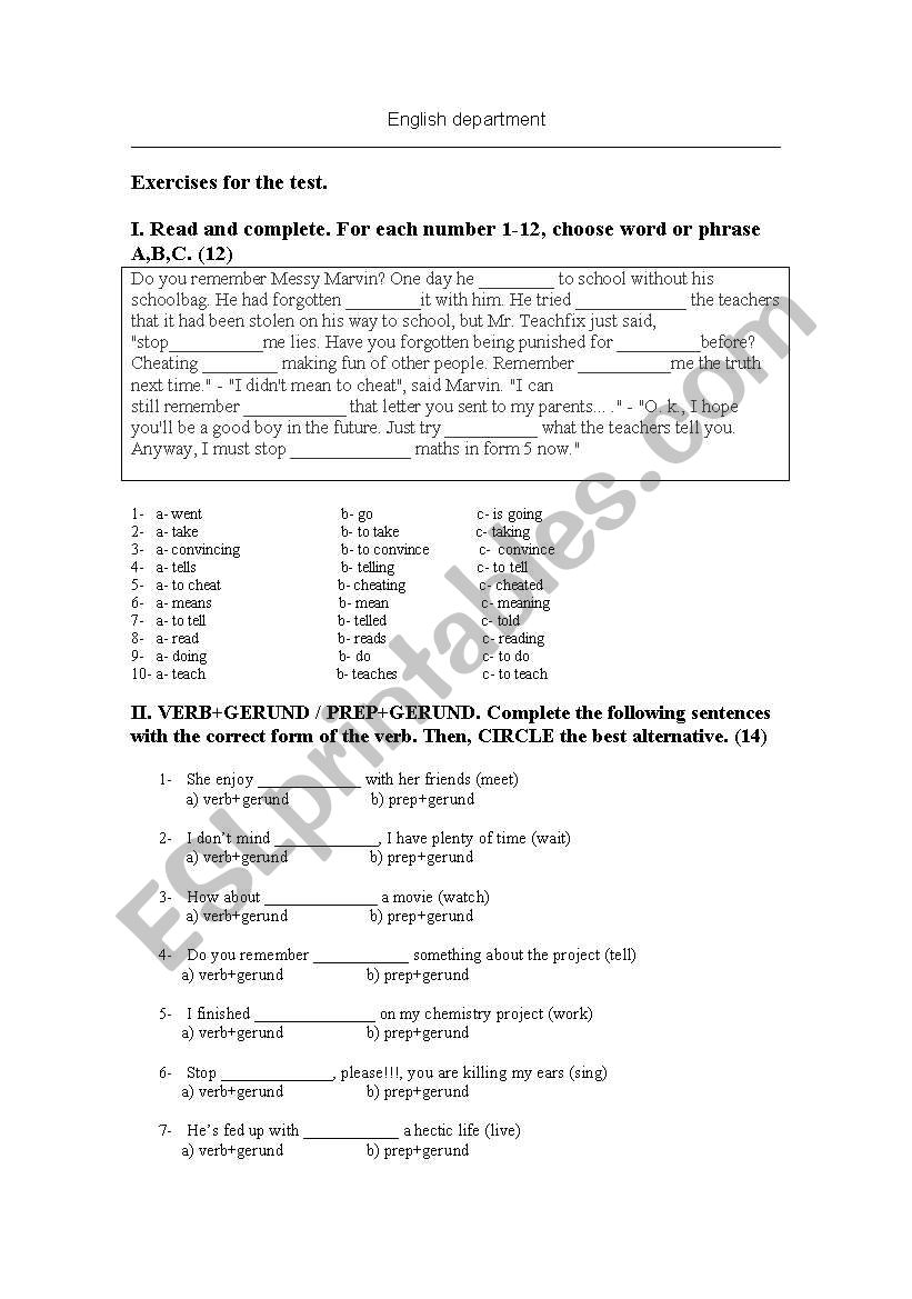 grammar practice on verb+ing worksheet