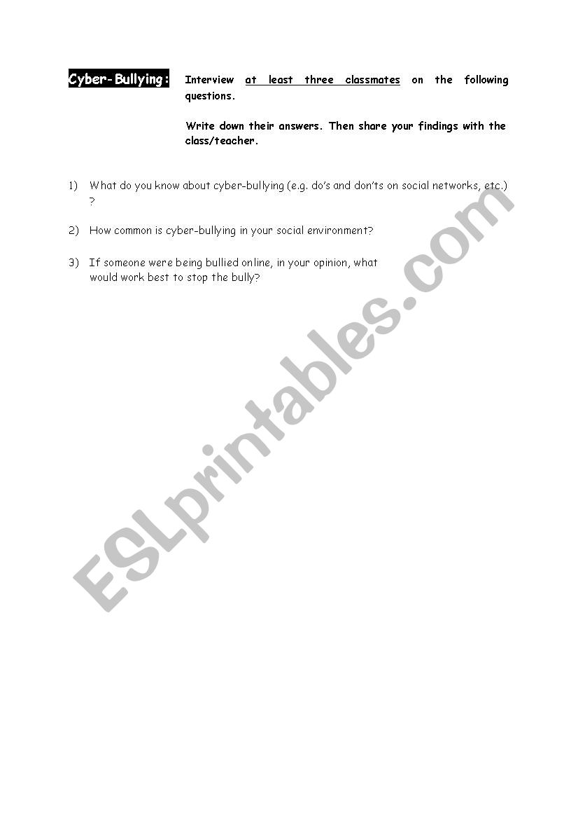 cyber-bullying_peer interview worksheet