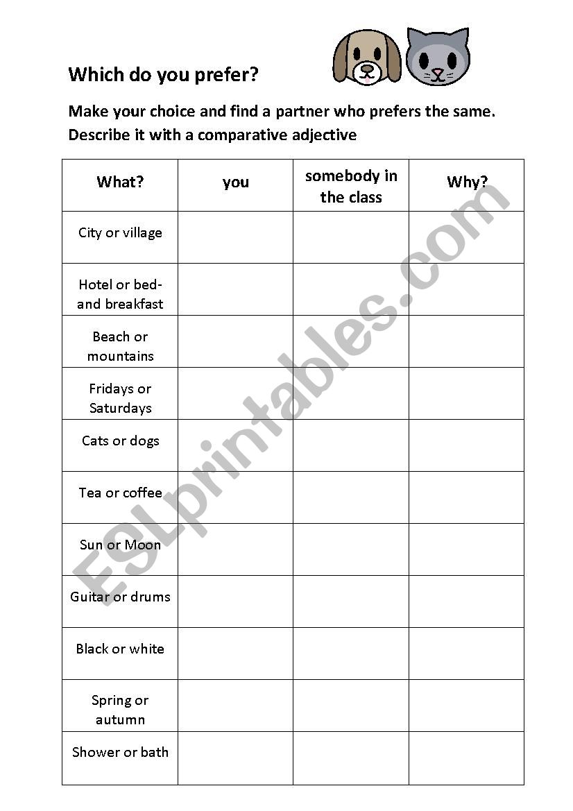 Which do you prefer? worksheet