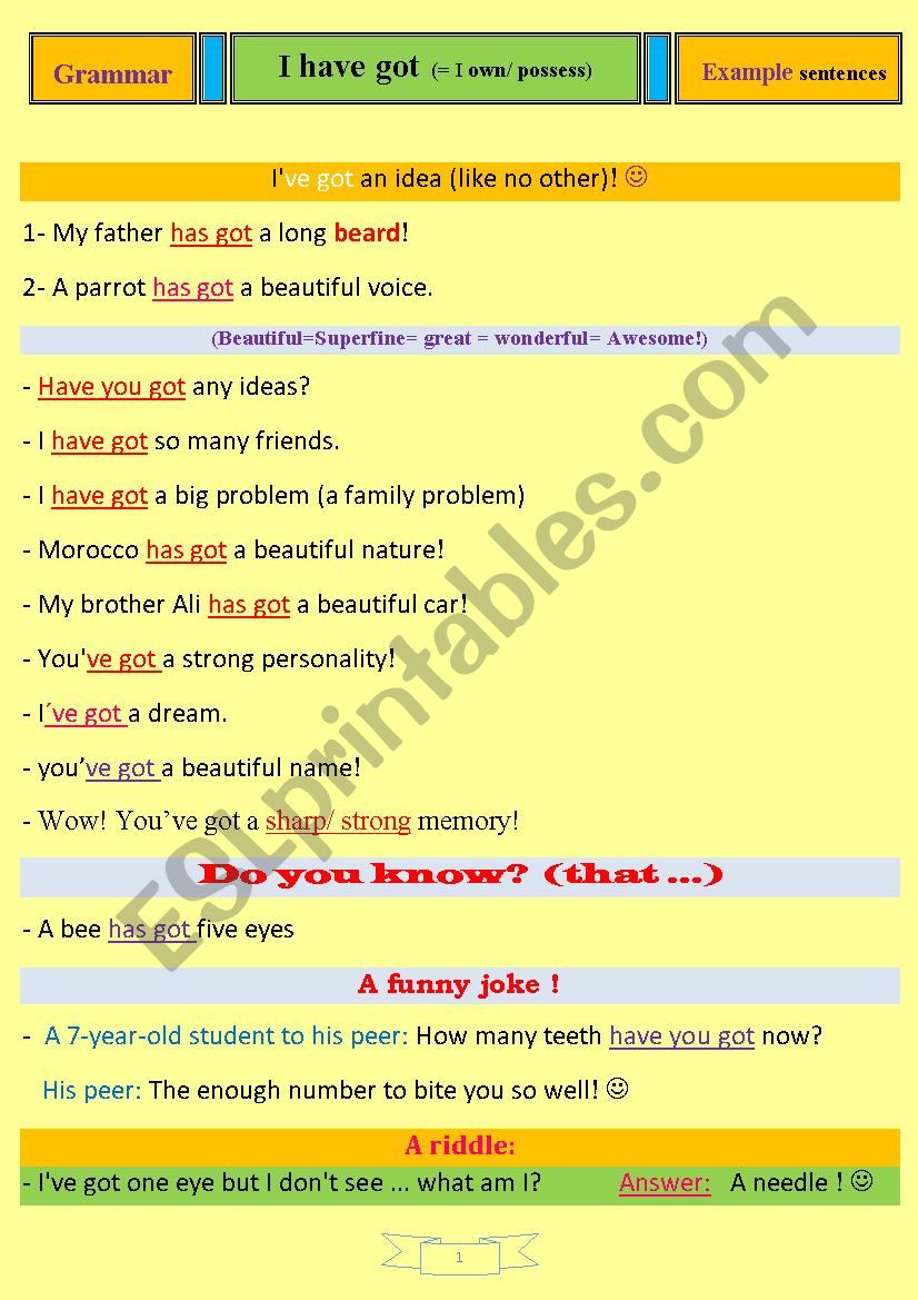 have got ... has got (45 wonderful example sentences _ useful for tests, as well)
