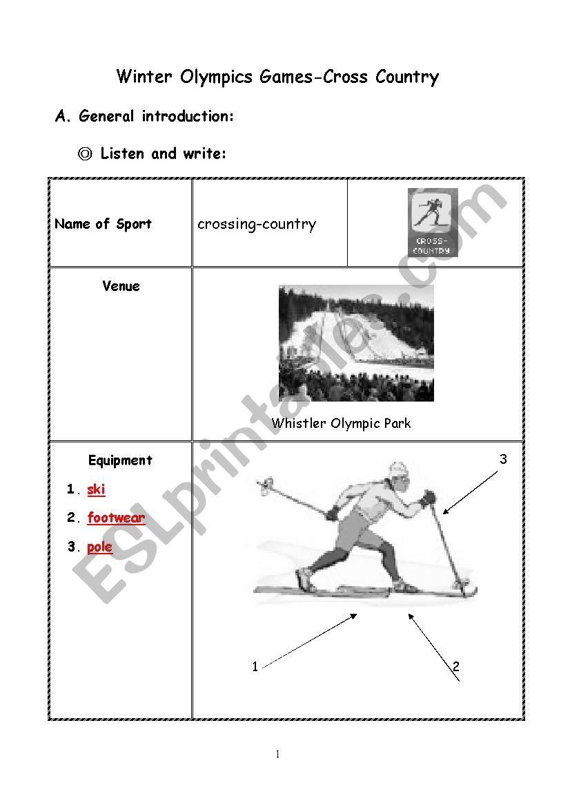 Cross Country-Sports worksheet