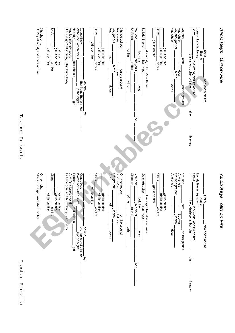 Girls on fire - Alicia Keys worksheet