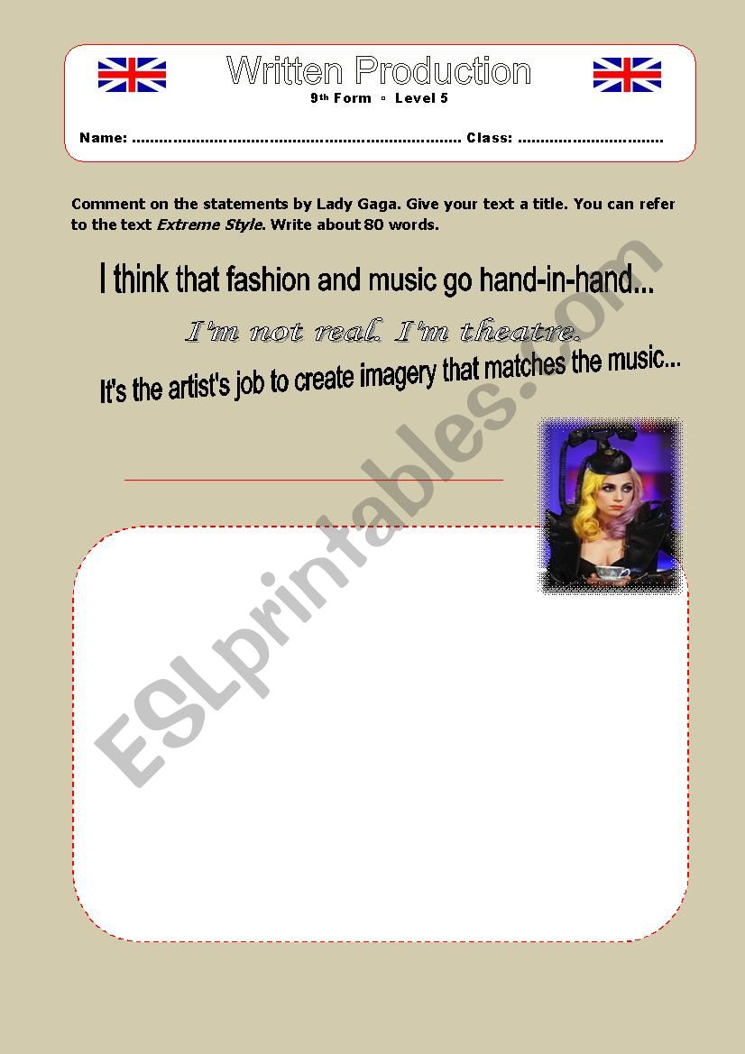 Writing:  opinion essay (Lady Gaga)